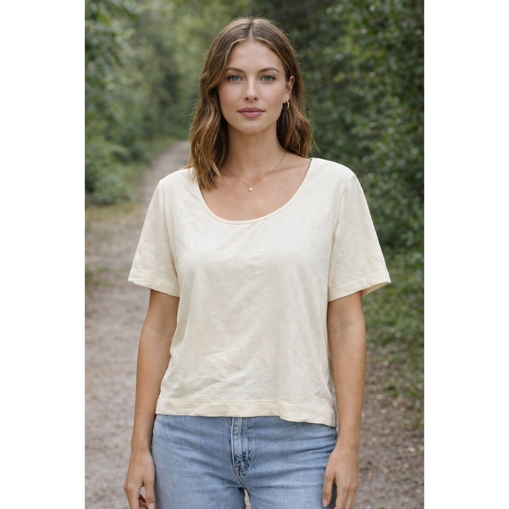 Vintage Adini Crop Top Blouse Womens Sz 1X Scoop Neck Cotton Casual Beige India
